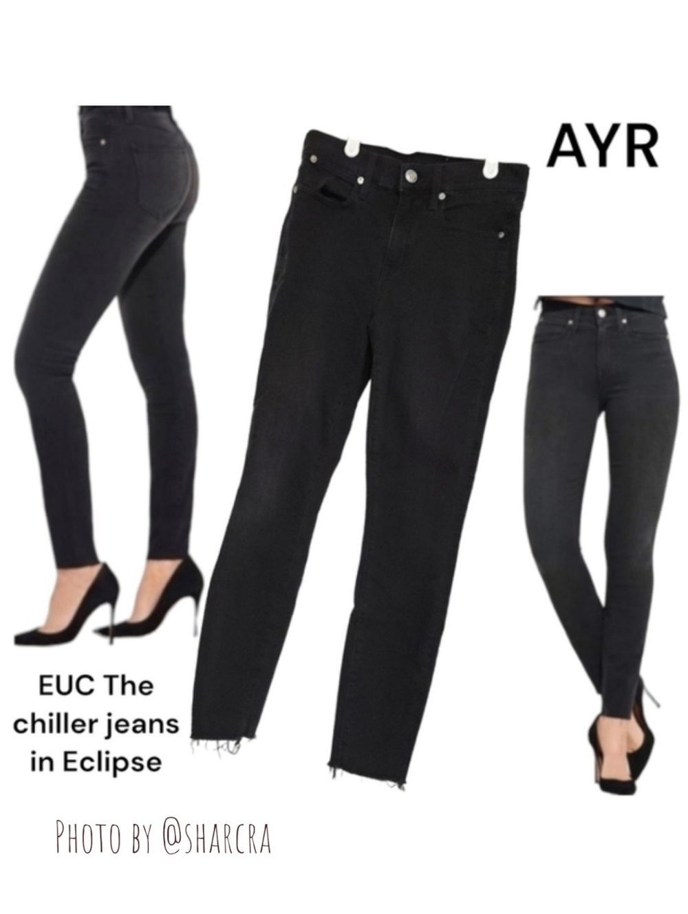 AYR Women The Chiller Jean in Eclipse lightweight stretch Frayed Black Denim 26